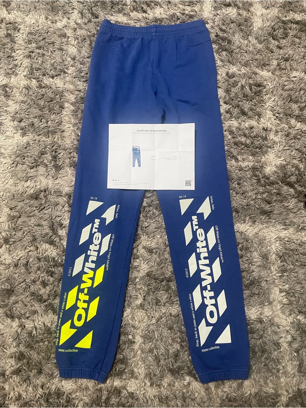 Authentic Off-White SS19 Split Logo Slim Sweatpants Blue